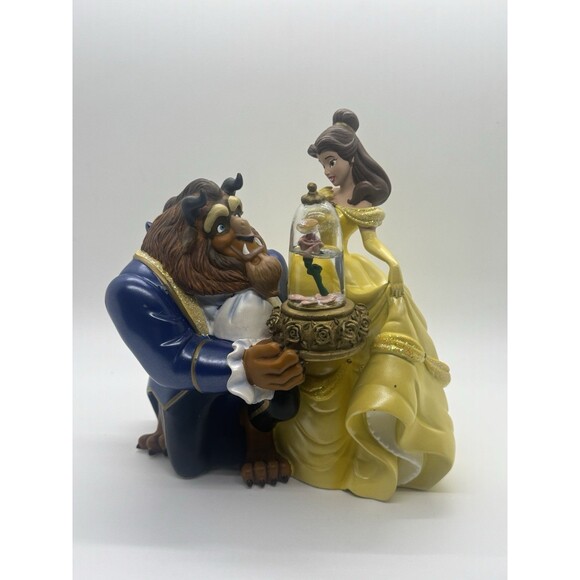 Rare Disney Beauty and The Beast Snow Globe floating Rose in Dome Music Box